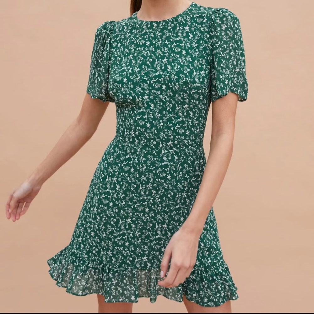 Reformation - Beesley Print Mini dress in color Parsley green